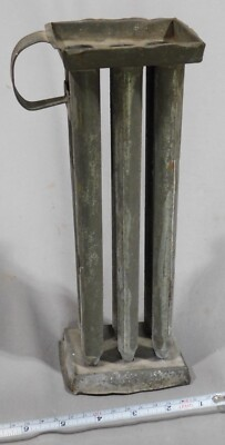 #ad Antique primitive candle mold pressed tin soldered 19th century six tubes holes $38.00