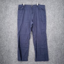 Jones New York Sport Pants Womens 12 Blue Linen 5 Pocket Straight Leg Flat Front