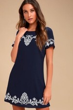 Lulus Tale To Tell Dress Womens S Navy Boho Twee Granny Feminine Elevated Basic