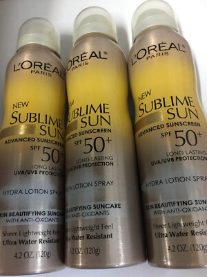 LOT OF 3 - L'Oreal Sublime Sun Body Lotion Spray SPF 50+, 4.2 Ounce NEW