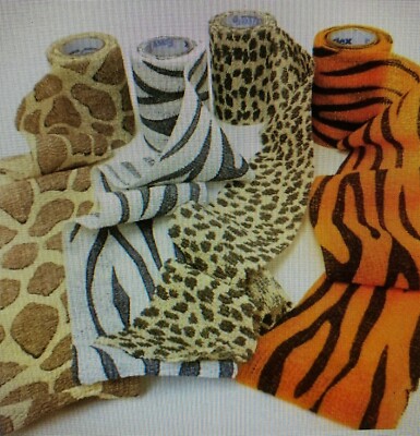 PetFlex 2'' Cohesive bandage Flexible Wrap (CoFlex/Vetwrap) Safari prints, 4-pack