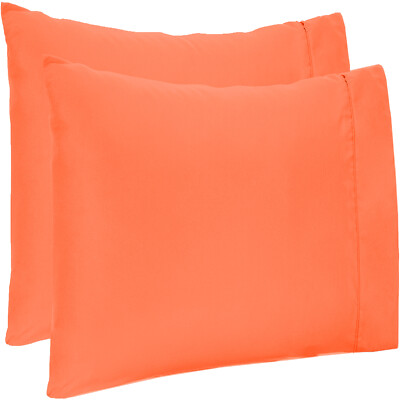 2 PCs OR 4 PCs Pillow Case Pair 100% Cotton Orange Solid Queen,King Size