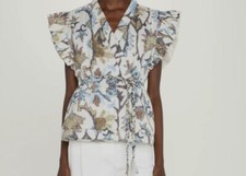 $325 Hannah Women's White Vidya Belted Floral Cotton Padded Vest Jacket Size 1