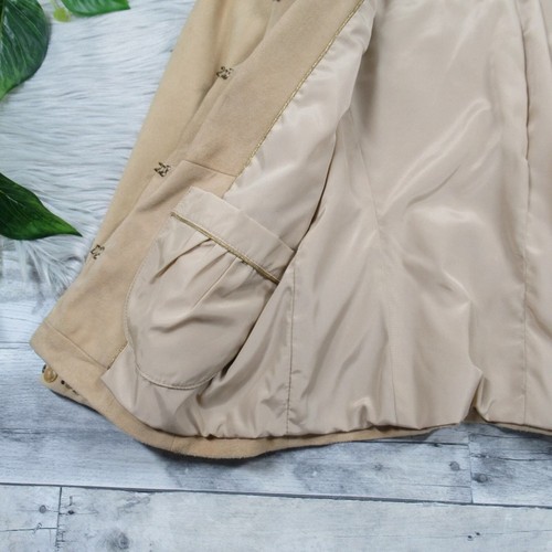 COLE HAAN Tan Suede Beaded Cropped Jacket 3/4 Sleeve Women’s Size Small - Picture 9 of 14