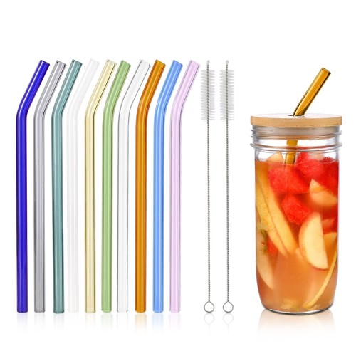 10 Pcs Reusable Bent Glass Drinking Straws,9''x10 mm Colorful Glass Straws fo...