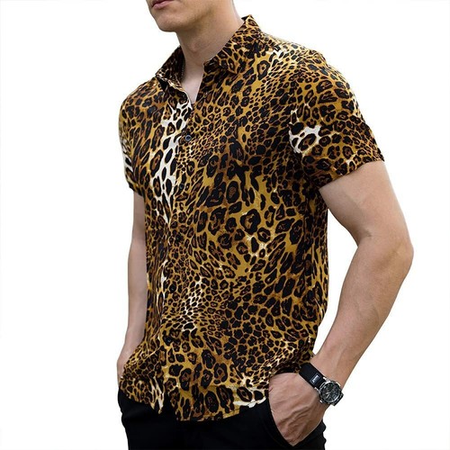 mens short sleeve leopard print shirt