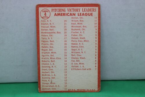 1964 Topps #4 American League Pitching Leaders weiß Ford Pascual Bouton Yankee - Bild 2 von 2
