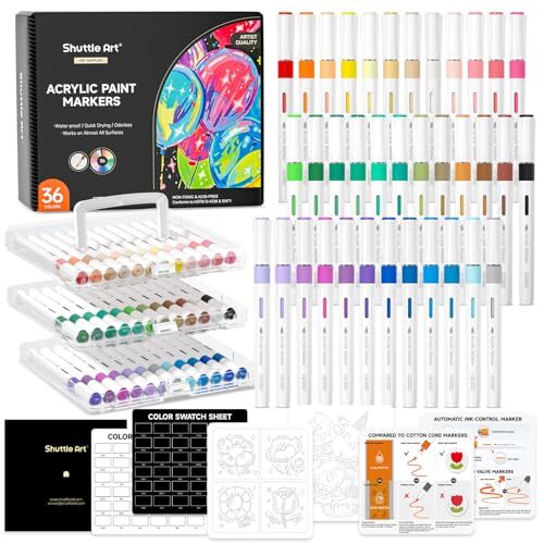 36 Color Acrylic Paint Pens - Dual Tip Markers (1mm Fine + 5mm Dot) For Rock Painting, Canvas, Fabric & Crafts