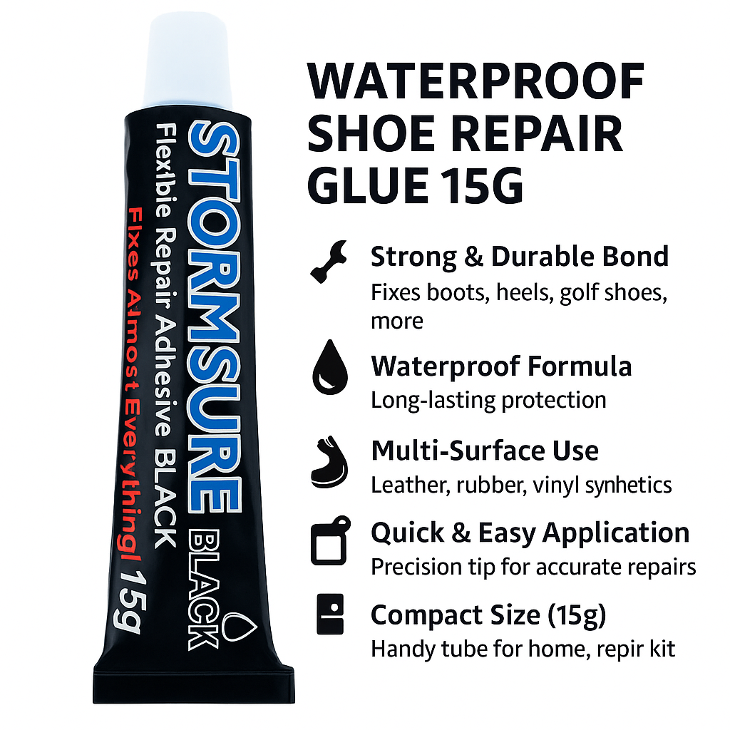 Waterproof Shoe Repair Glue 15g – For Leather, Rubber, Boots, Heels, Golf Shoes