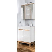 BadmöBel GäSte Bad Wc Set 60Cm Waschtisch Led-Spiegelschrank Keramik Waschbecken
