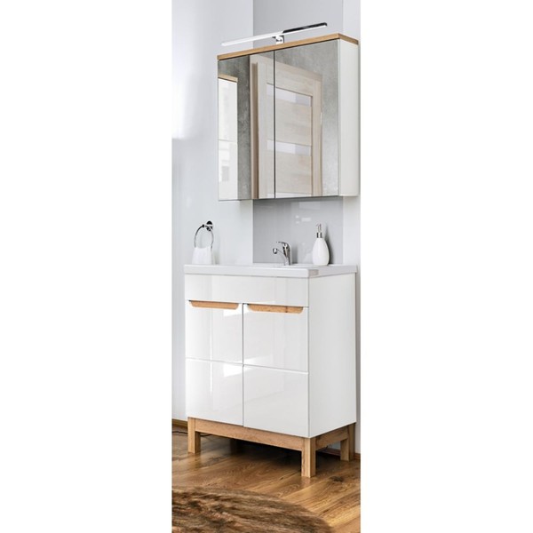 BadmöBel GäSte Bad Wc Set 60Cm Waschtisch Led-Spiegelschrank Keramik Waschbecken-image