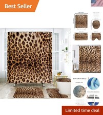 Luxury Leopard Print Shower Curtain Set: Waterproof with Bath Rugs  Accessories