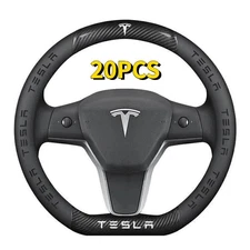 20PSC Carbon Fiber Leather Steering Wheel Cover For Tesla Model 3Y D-Type Grip