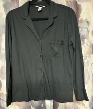 Victoria s Secret Pajama Shirt Women s Small Black Long Sleeve Button Up Sleep