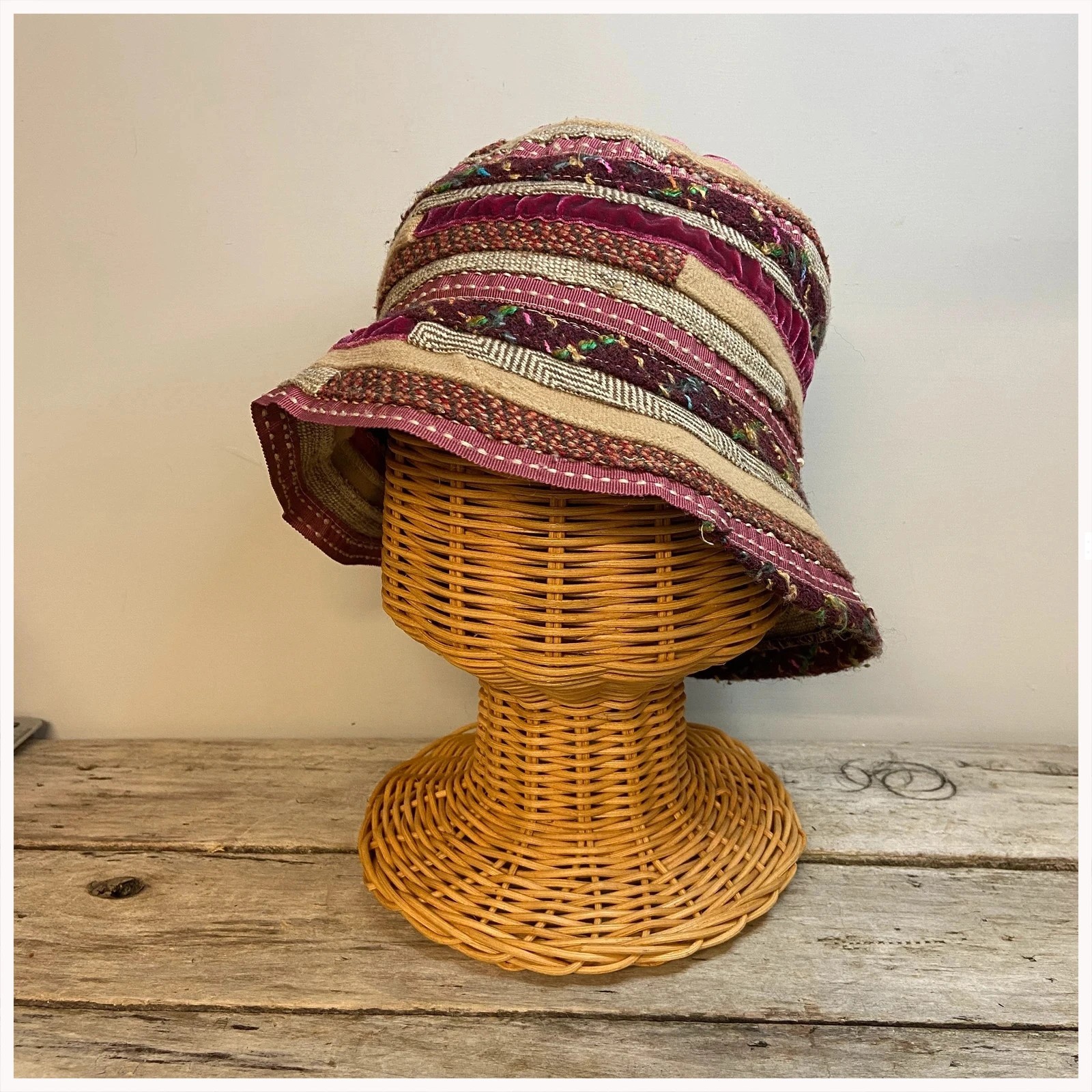 Accessorise bucket hat Red Patchwork Wool Stripe … - image 2