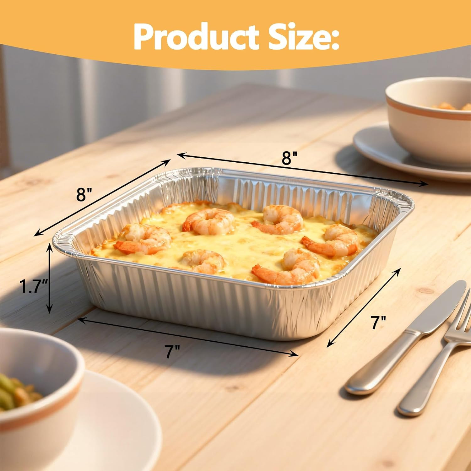 8X8 Thickened Aluminum Foil Pans, 20Pack Disposable Aluminum Pans for Roasting,