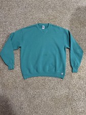 Vintage Russell Athletic Sweatshirt Men's large Blue Teal Blank Crewneck USA 90s
