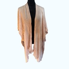 Womens Blush Pink Fringe Kimono Open Front Viscose Mesh Wrap Cardigan One Size