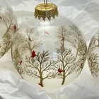 Kurt Adler Frosted Glass Ornaments 3pc 2.5” Gold Trees Red Cardinals Vintage