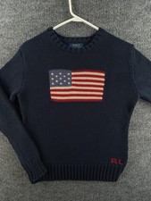 Polo Ralph Lauren 14-16 Large USA Flag Sweater Crew Boys Graphic Cotton Pullover