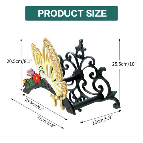 Sungmor Hose Holder Cast Iron Garden Decor Wall-Mount Butterfly Water Pipe Rack - Picture 4 of 9