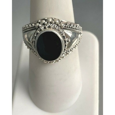 VERZIERTER 925 STERLING SILBER & ONYX RING GRÖSSE 7,25 SKY