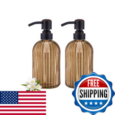 16 OZ Amber Glass Soap Dispenser Amber Stripe Bathroom Hand Soap Dispenser Stain