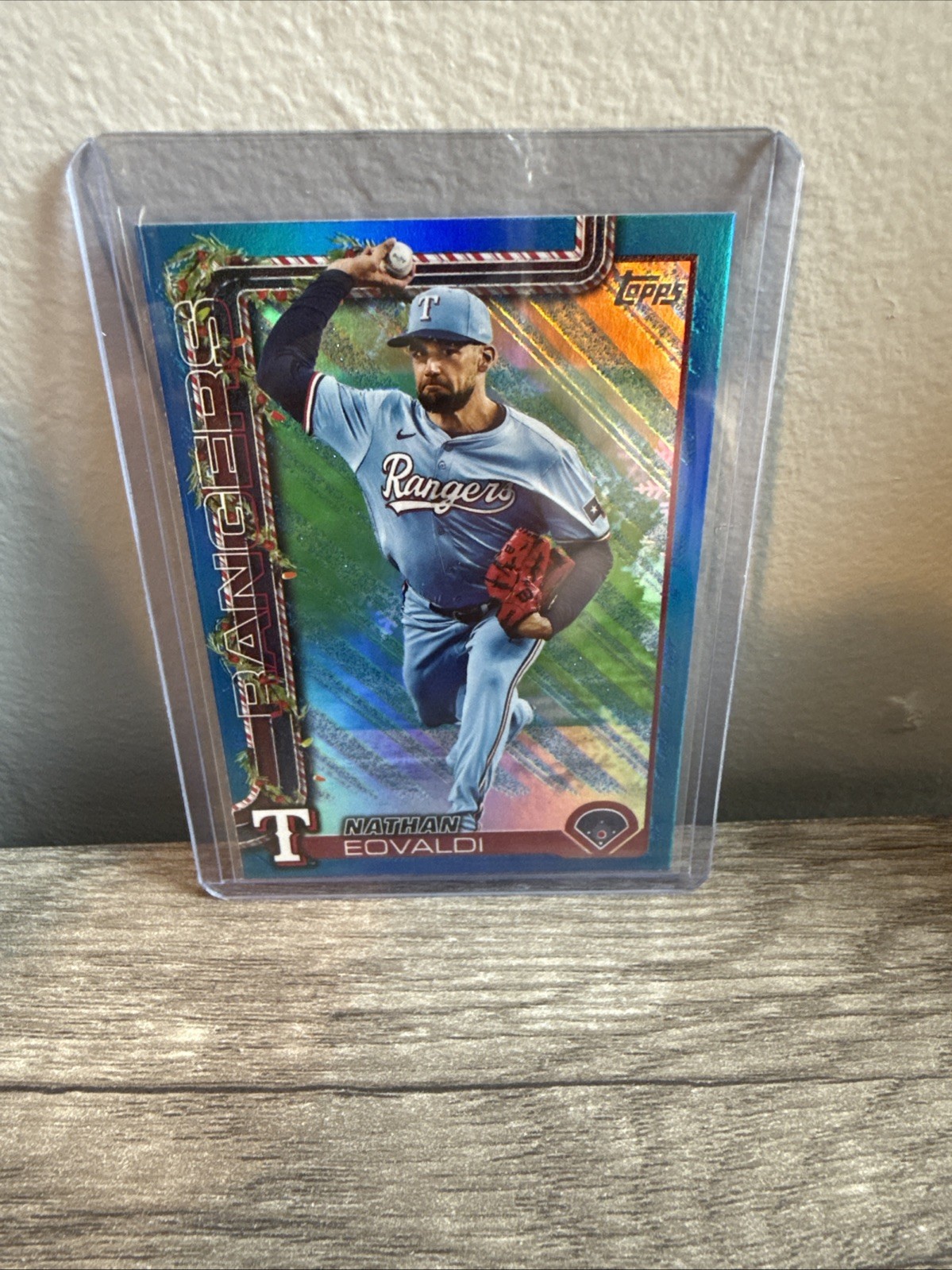 2025 Topps Holiday- Nathan Eovaldi #H47- Blue Glitter- Rangers