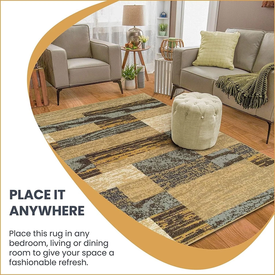 Superior Indoor Area Rug, Jute Backed, Modern Geometric Patchwork Floor Decor... - Image 4 of 4