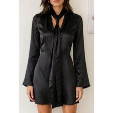 Zara Satin Effect Scarf Dress Long Sleeve Tie Chic Preppy Little Black Dress