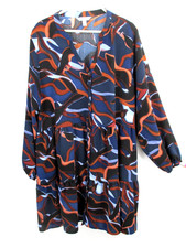 NINE WEST Midi Shift Dress Women XXL Blue V-Neck Button-Up Career Artsy Modest