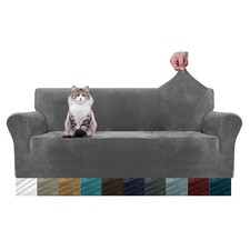 Couchbezug 3-Sitzer Samt Stretch rutschfest Haustierbett Schutz Grau