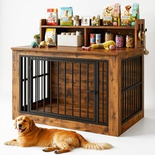 Extra Large Dog Crate Furniture, 43.3 inches Wooden Dog Crate with Storage an...