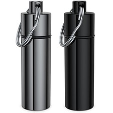 Small Pill Box, 2 Pack Keychain Holder Portable Mini Travel Gray black