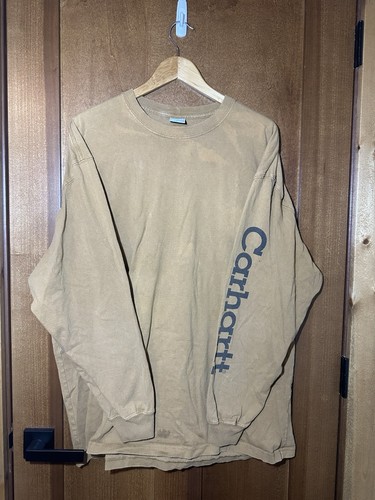 Carhartt Langarmshirt 2XL hellbraun Workwear Logo Distressed Faded Grunge - Bild 2 von 6