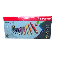 Stabilo Woody Jumbo Pencil Set of 18 - 3 in 1 + Sharpener