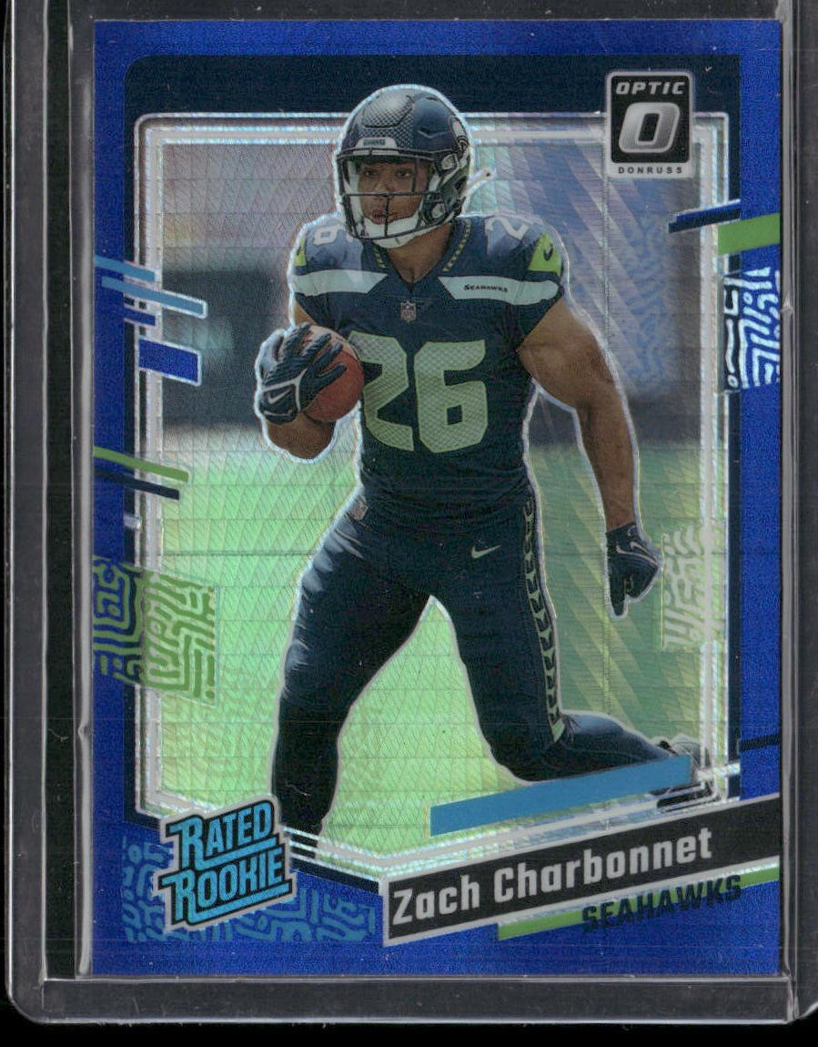 2023 Donruss Optic #294 Zach Charbonnet Blue Hyper
