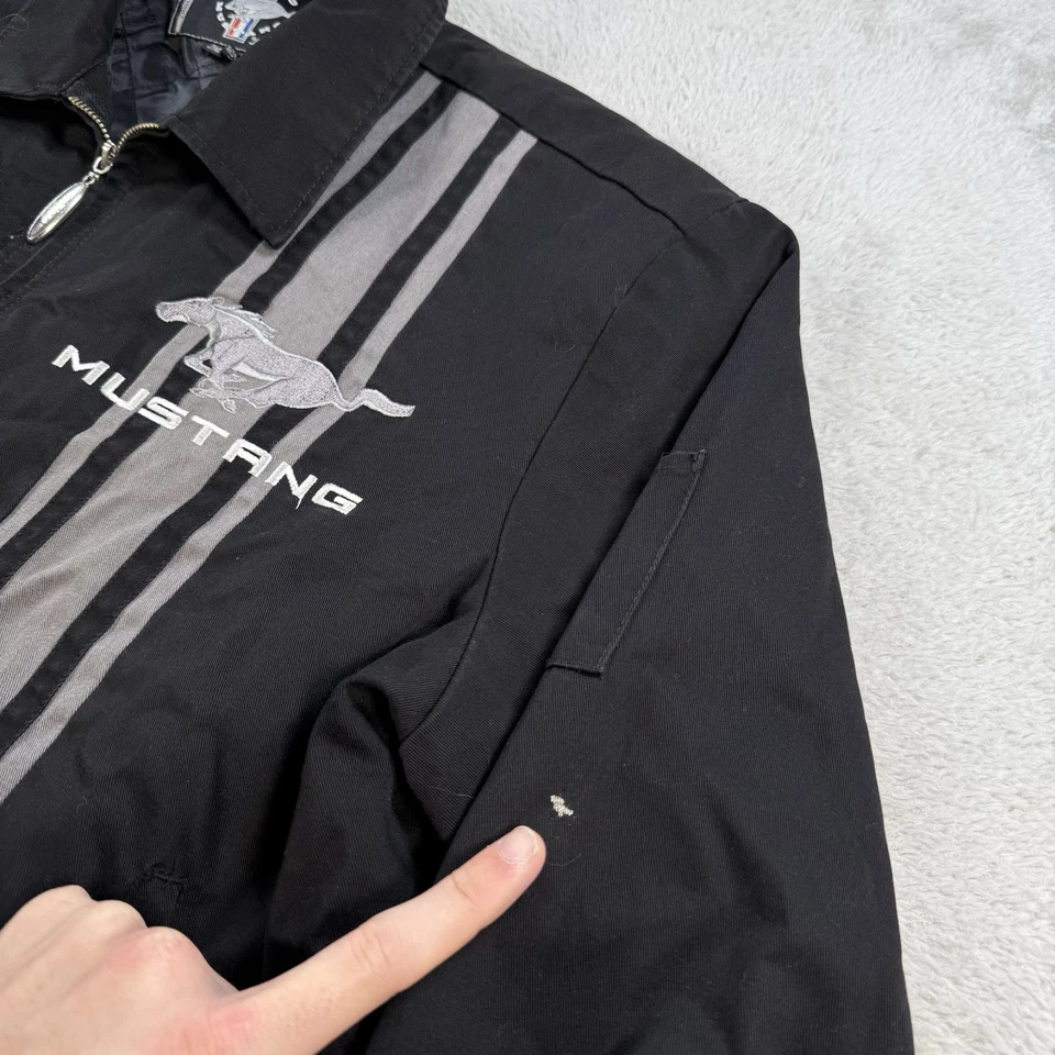 JH Design Ford Mustang Jacket Mens 2XL Black Embroidered Racing Lined Full Zip - Image 3 of 4