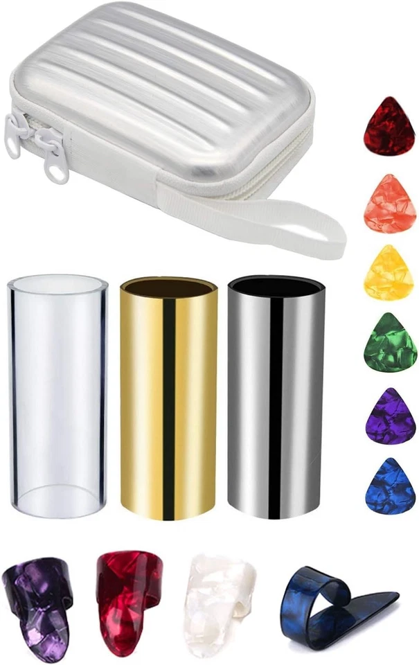 Guitar Slide Set 3 Medium Slides + 6 Picks + 4 Thumb Finger Picks Zipper Box - Image 3 of 4