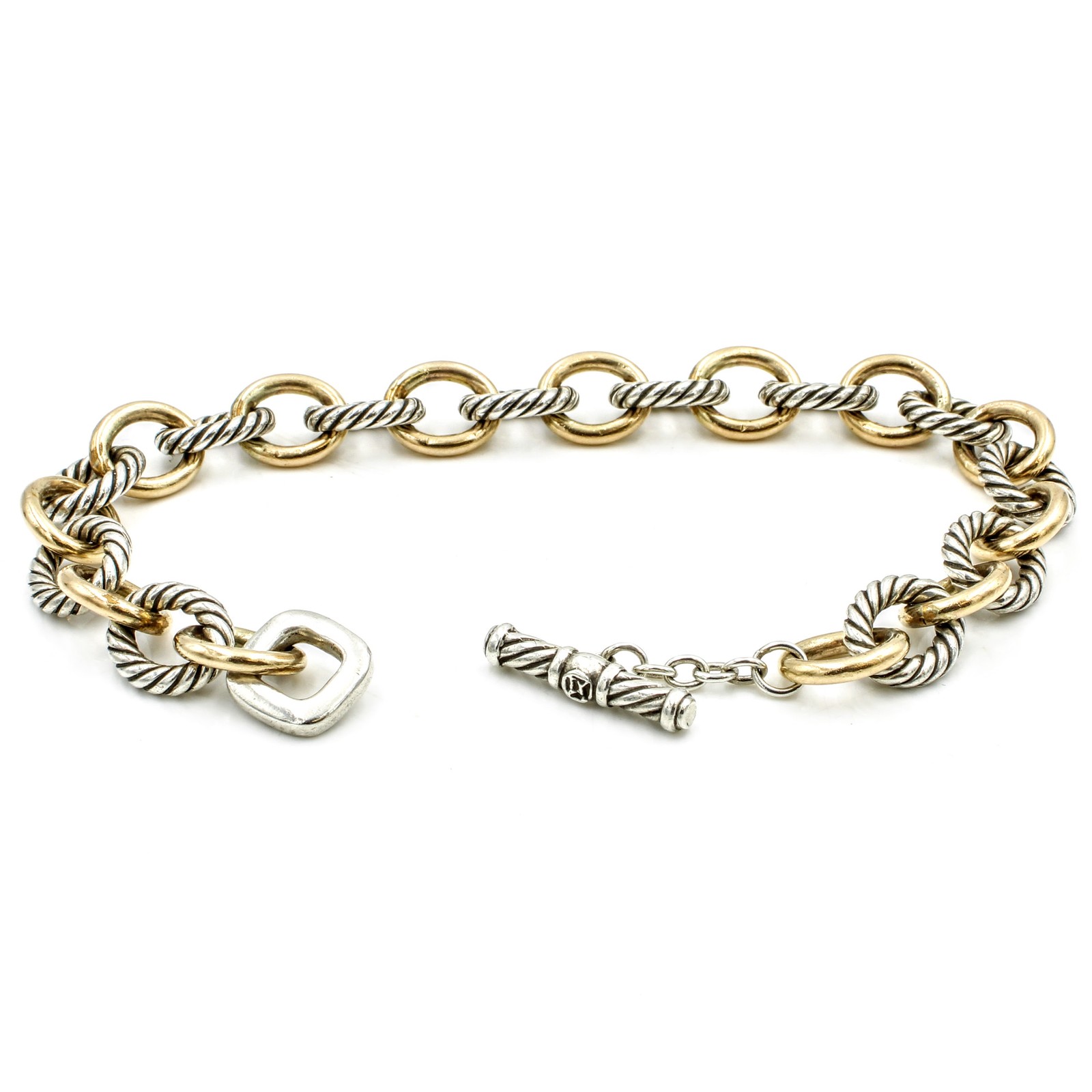David Yurman Sterling 18k Oval Link Chain Toggle Clasp 7.25in Bracelet ...