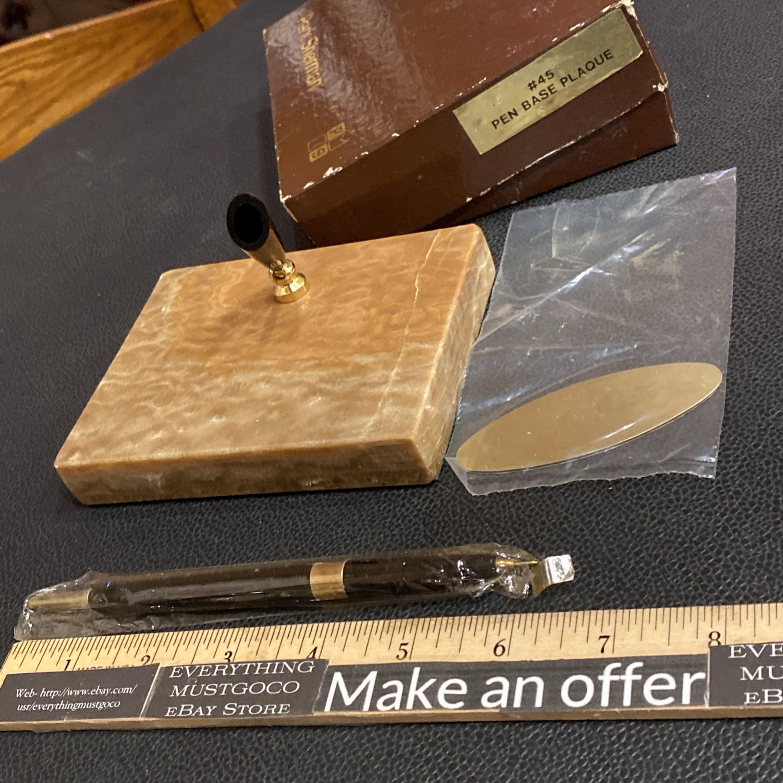 Vtg NIB Park Sherman Caramel Brown Marble Onyx Desk Pen Holder 5"4” NEW In Box