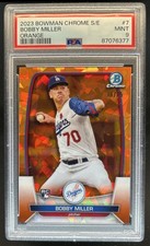 2023 Bowman Chrome Sapphire Bobby Miller RC Orange Rookie #/75 Dodgers PSA 9