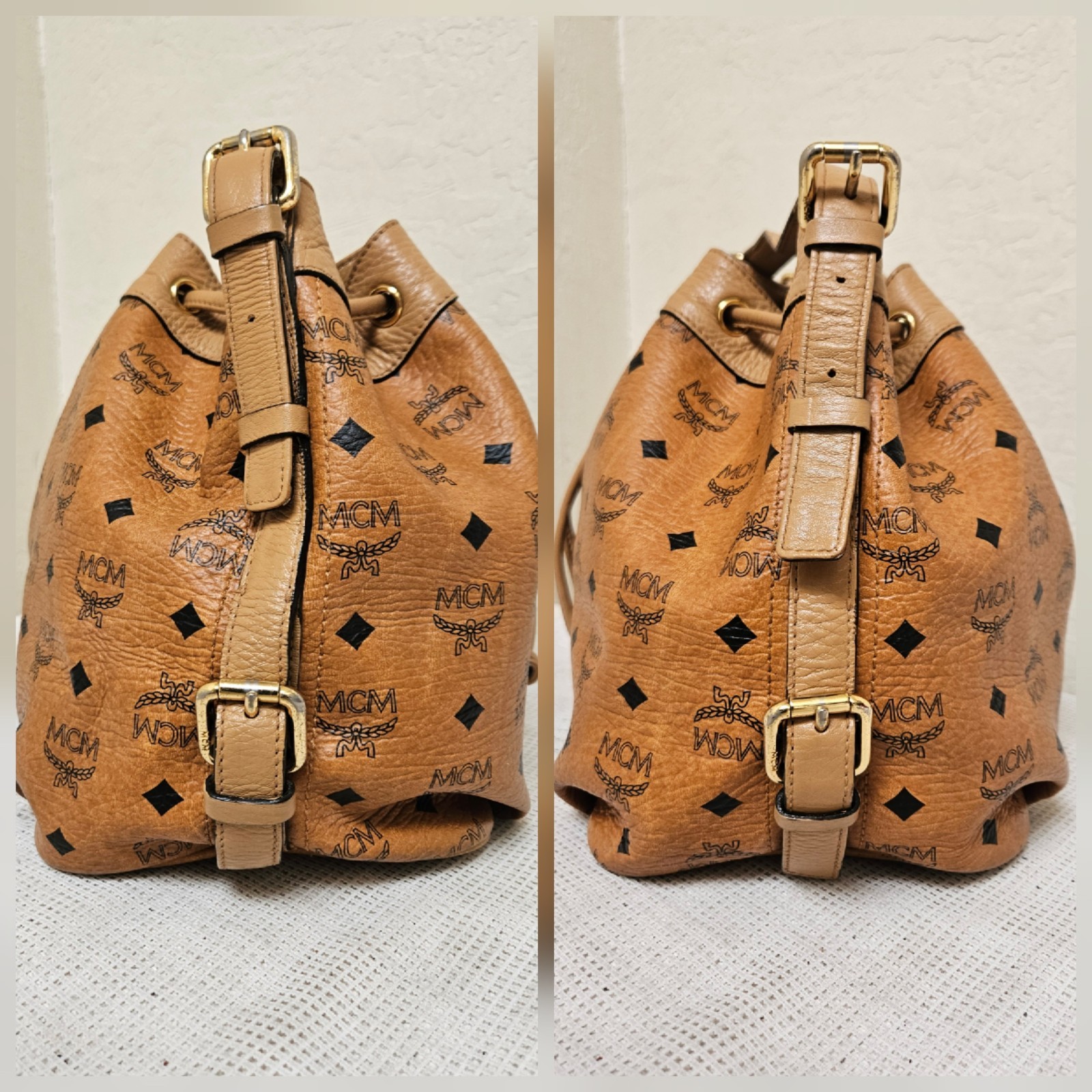 MCM Cognac Medium Drawstring Bucket Shoulder Bag … - image 11