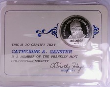 1972 Franklin Mint Collectors Society membership card w/ Benjamin Franklin medal