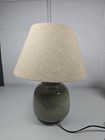 Ceramic Table Lamp with Edged Linen Shade in Beige