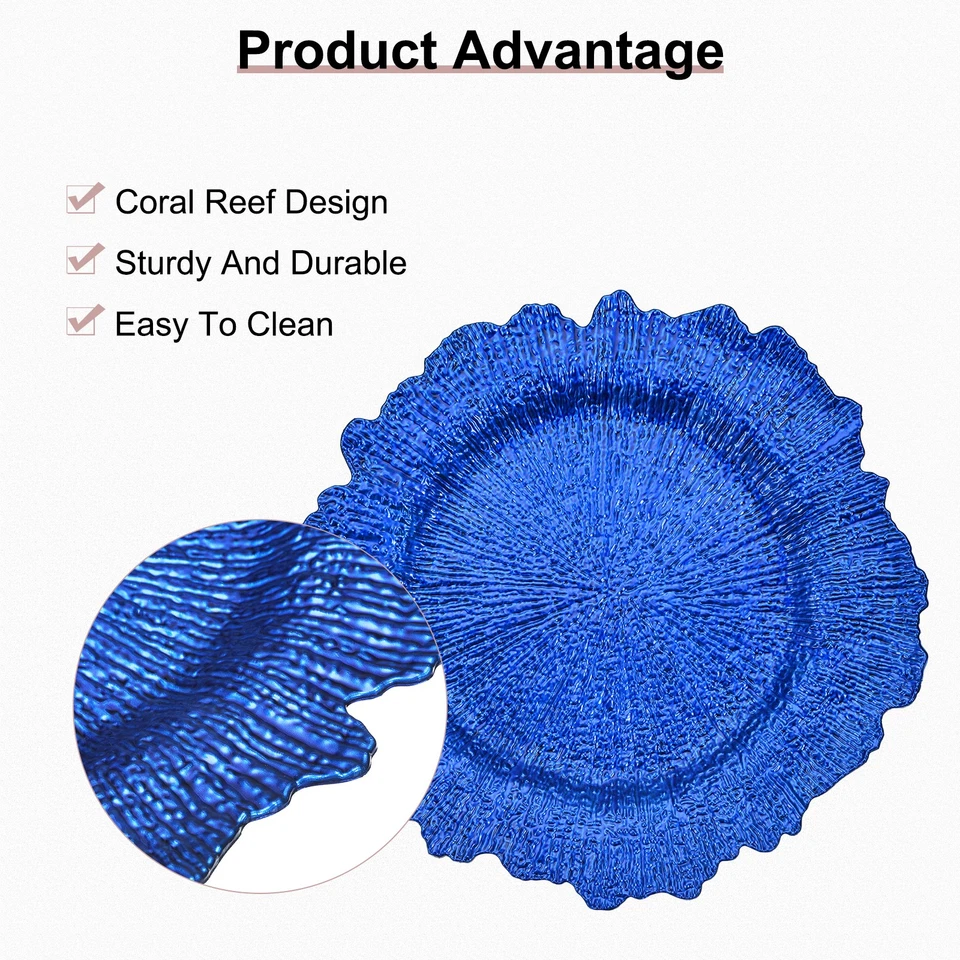 Placas de cargador de arrecife de plástico redondas florales placas de cargador azul boda 10 un. Foto 3 de 4
