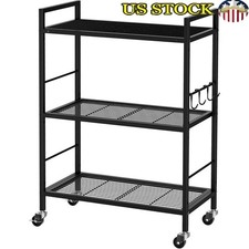 Sturdy Kitchen Storage Rack 3-Tier Rolling Cart Adjustable Shelves Metal Frame