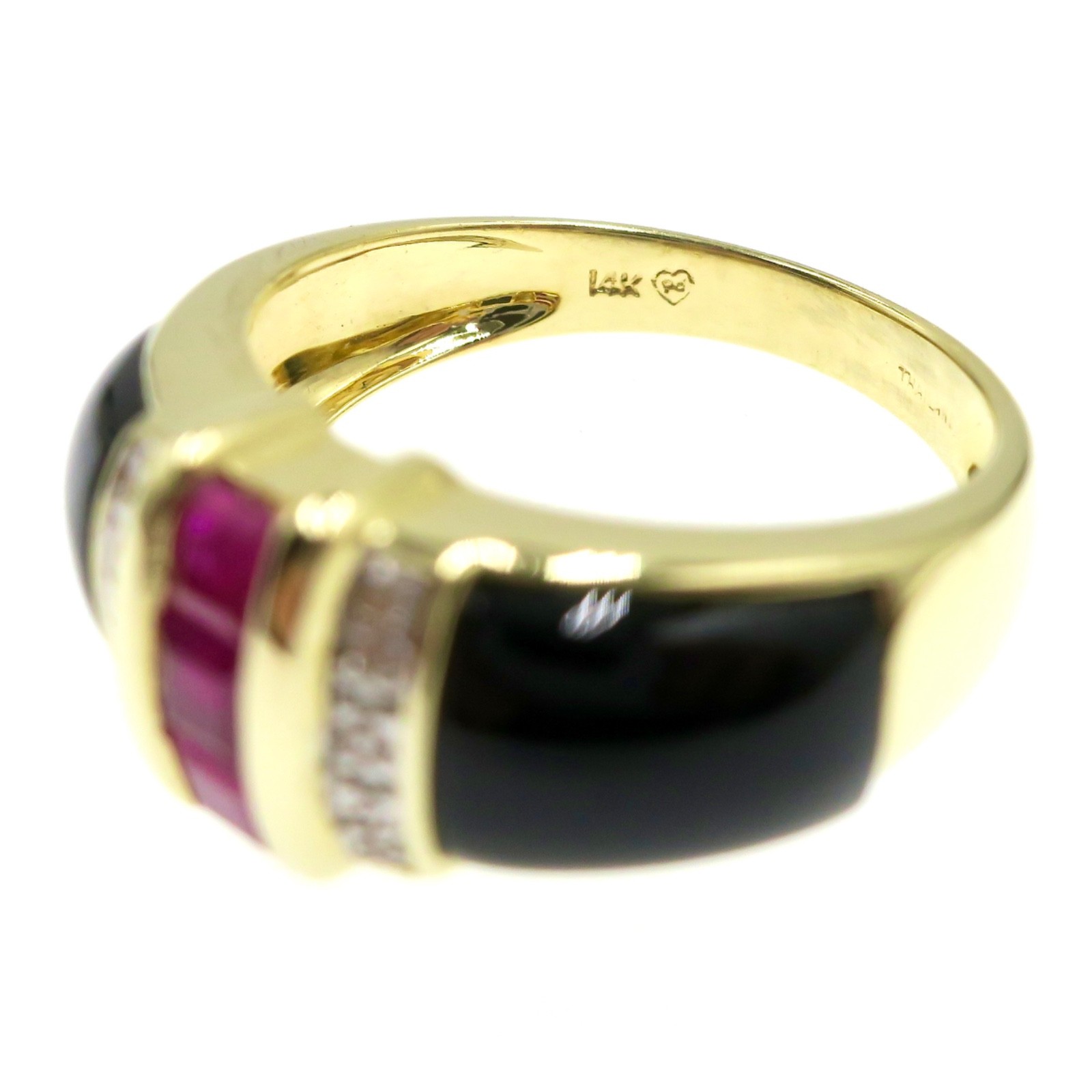 14k Solid Yellow Gold Natural Ruby Diamond and Bl… - image 6