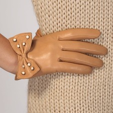 Ladies Woman Genuine Nappa Leather Low Cut Driving Gloves W/ Bow Decor L119