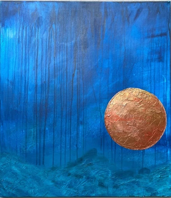 ORIGINAL Acrylbild Gemälde 90x60 Abstrakt Malerei blau Metallic Kunst HANDGEMALT - Bild 1 von 4